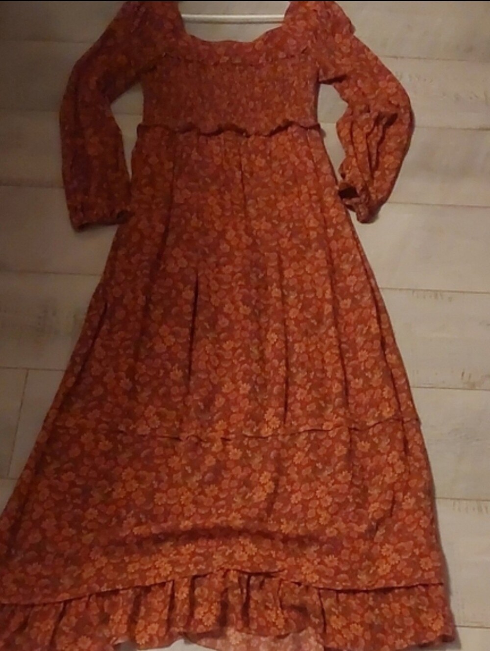 FARM Rio Rust Floral Long Sleeve Maxi Dress Size XS
